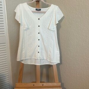 Boho White Eyelet Button-Down Blouse